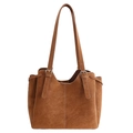 Borsa tote retrò in pelle scamosciata marrone per donna con doppie cinghie regolabili e capiente - Marrone