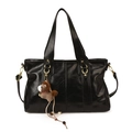 Polished black tote bag with gold hardware and a cute brown horse charm accessory - With Pendant / Black