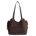 Borsa tote vintage minimalista in marrone scuro con cinghie regolabili e coulisse laterali - Marrone