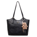 Grande borsa tote nera vintage in pelle stropicciata con ciondolo a orsetto - Con Ciondolo / Nero