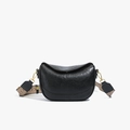 Black leather crescent saddle bag with stylish wide colorful woven shoulder strap - Black