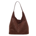 Große Vintage Hobo-Tasche mit dunkelbraunem Leopardenmuster und Wildleder-Struktur - Braun