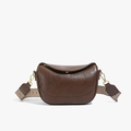 Brown vintage saddle bag in oil wax faux leather with geometric woven shoulder strap - Brown