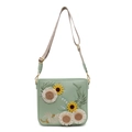 Pastel green crossbody bag with floral sunflower embroidery and a woven strap - Green