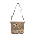 Mocha bucket bag with sunflower embroidery and adjustable woven shoulder strap - Khaki