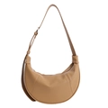 Retro camel lychee leather dumpling bag with adjustable strap and silver zipper closure - Light Khaki