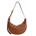 Minimalist brown pebbled leather croissant bag with adjustable strap and knot detail - Brown