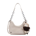 Borsa a spalla baguette bianco crema con catena argento e ciondolo a orsetto - Con Ciondolo / Bianco Sporco