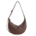 Dark brown crescent shoulder bag in lychee pattern leather with adjustable strap - Brown