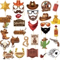 Western cowboy photo booth props kit with sheriff stars and desert themed decorations - Western Cowboy Style / 30 Sheets / Colorful