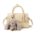 Borsa a mano bowling beige minimalista con ciondolo a coniglio e tracolla rimovibile - Con Ciondolo / Bianco Sporco