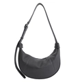 Chic dark grey litchi texture crescent shoulder bag with adjustable strap and silver zip - Dark Gray