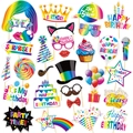 Set de 20 accesorios para fotos de cumpleaños arcoíris neón con gafas y adornos de pastel - Juego de 30 piezas / Accesorios para fotos de cumpleaños