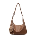 Dark brown large capacity faux leather hobo bag with adjustable strap and bear pendant - Brown With Charm (BSD-8080)