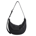 Minimalist black pebble leather hobo bag with adjustable strap and silver metal hardware - Black