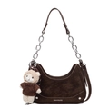 Borsa hobo marrone scuro con tracolla a catena argento e ciondolo a forma di orso - Con Ciondolo / caffè