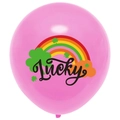 Pink St. Patrick's Day balloon with rainbow, clover and Lucky text for party decor - Pink