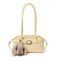 Elegante borsa a mano color crema con fibbia decorativa e ciondolo a coniglio in peluche - Con Ciondolo / Bianco