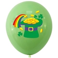 St. Patrick's Day green latex balloon with rainbow, leprechaun hat, and gold coins - Green