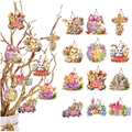 Easter hanging ornaments set featuring bunny and egg designs on white background - Set of 12 Double-sided Hang Tags (Includes Hemp Rope)