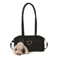 Elegante borsa a spalla in pelle scamosciata nera con fibbia argentata e coniglio - Con Ciondolo / Nero