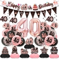 Detail of pink and rose gold 40th birthday party set with balloons and banners - 40th Birthday Style