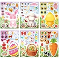 Set di 6 adesivi pasquali fai-da-te con simpatici coniglietti e pulcini decorativi - 6 Fogli/Set
