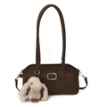 Borsa a spalla in camoscio marrone scuro con cinturini sottili e ciondolo a coniglio - Con Ciondolo / caffè
