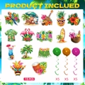 ALOHA Hawaii tropical party decoration set with hanging swirls and paper cutouts - 15 Double-sided Cards and 15 Spirals / Hawaiian Theme Spiral Swirl Set