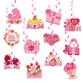 Kit decorazioni festa della mamma con 11 ciondoli a spirale in rosa e oro con motivi - 12 cartoncini fronte-retro + 12 spirali
