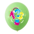 Dettaglio di un palloncino verde chiaro con stampe di dinosauro, arcobaleno e zainetto scuola - Verde