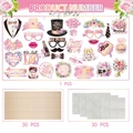 Kit de 31 accesorios para fotos de boda con diseños florales en tonos rosa y morado - Juego de 30 Piezas / Rosa Púrpura Dorado (Tema de Boda)