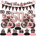 50th birthday party set with rose gold balloons, banners, and vintage 1976 table decor - 50th Birthday Style
