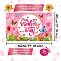 Pink Mother's Day floral backdrop 150x100cm with Happy Mother's Day text and ribbon - 100*150cm