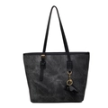 Borsa tote vintage grigio scuro con spalline nere e dettaglio logo moda - Nero