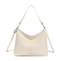 Borsa a tracolla bianco crema trapuntata con motivo a griglia e dettagli in argento - Bianco Sporco