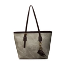 Borsa tote grigia testurizzata con manici in pelle marrone e ciondolo a forma di elefante - Grigio e Caffè