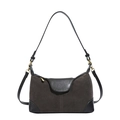 Retro shoulder bag in dark brown suede with black leather trim and dual strap options - Black