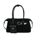 Grand sac cabas noir en daim avec poignées en cuir et petite pochette amovible - Noir
