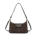 Retro dark brown suede dumpling bag with leather trim and adjustable crossbody strap - Brown