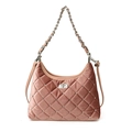 Borsa a spalla in velluto rosa antico con trapuntatura, strass e catena argento - Rosa