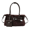 Sac cabas marron foncé en daim avec anses en cuir et petit sac amovible - Marron