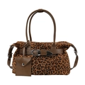 Sac cabas à motif léopard en daim marron avec boucle en cuir et mini pochette décorative - Imprimé léopard