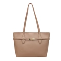 Bolso tote taupe de cuero granulado con cierre dorado y correas de hombro finas - Caqui