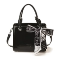 Glossy black vintage handbag with printed scarf and JINFEI & MEIPAI branding - Black