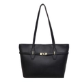 Bolso tote negro elegante con textura de grano y cierre dorado para un estilo sofisticado - Negro