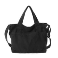 Vielseitige schwarze Canvas-Tasche mit verstellbarem Schultergurt und großer Fronttasche - Schwarz