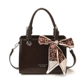 Dark brown vintage crossbody bucket bag with glossy faux leather and teddy bear scarf - Brown