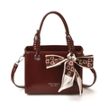 Deep red vintage bucket bag with silk scarf bow and adjustable shoulder strap - Burgundy
