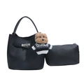 Schwarzes Set aus Eimer-Tasche aus strukturiertem Leder mit Hundeketten-Anhänger - Mit Anhänger / Schwarz
